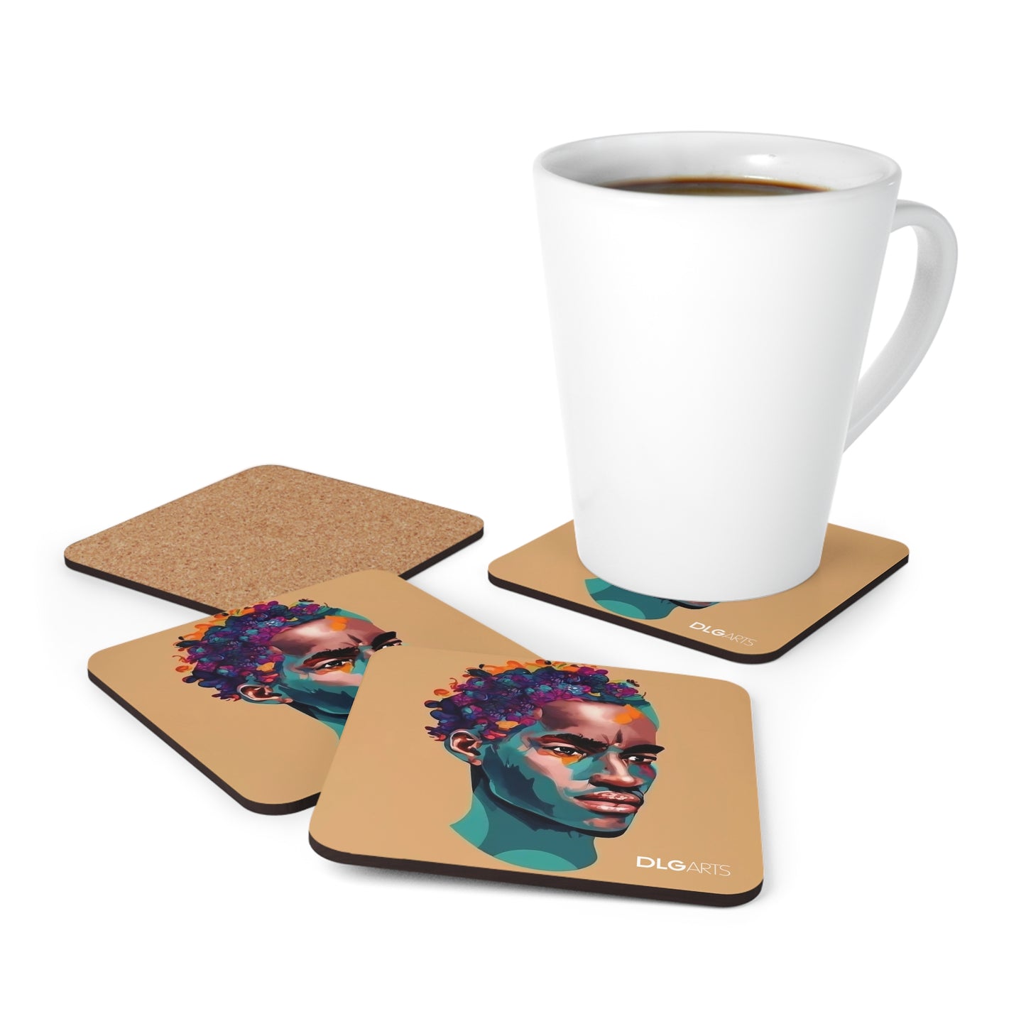 Black Nouveau Man v2 -Designer Coaster Set
