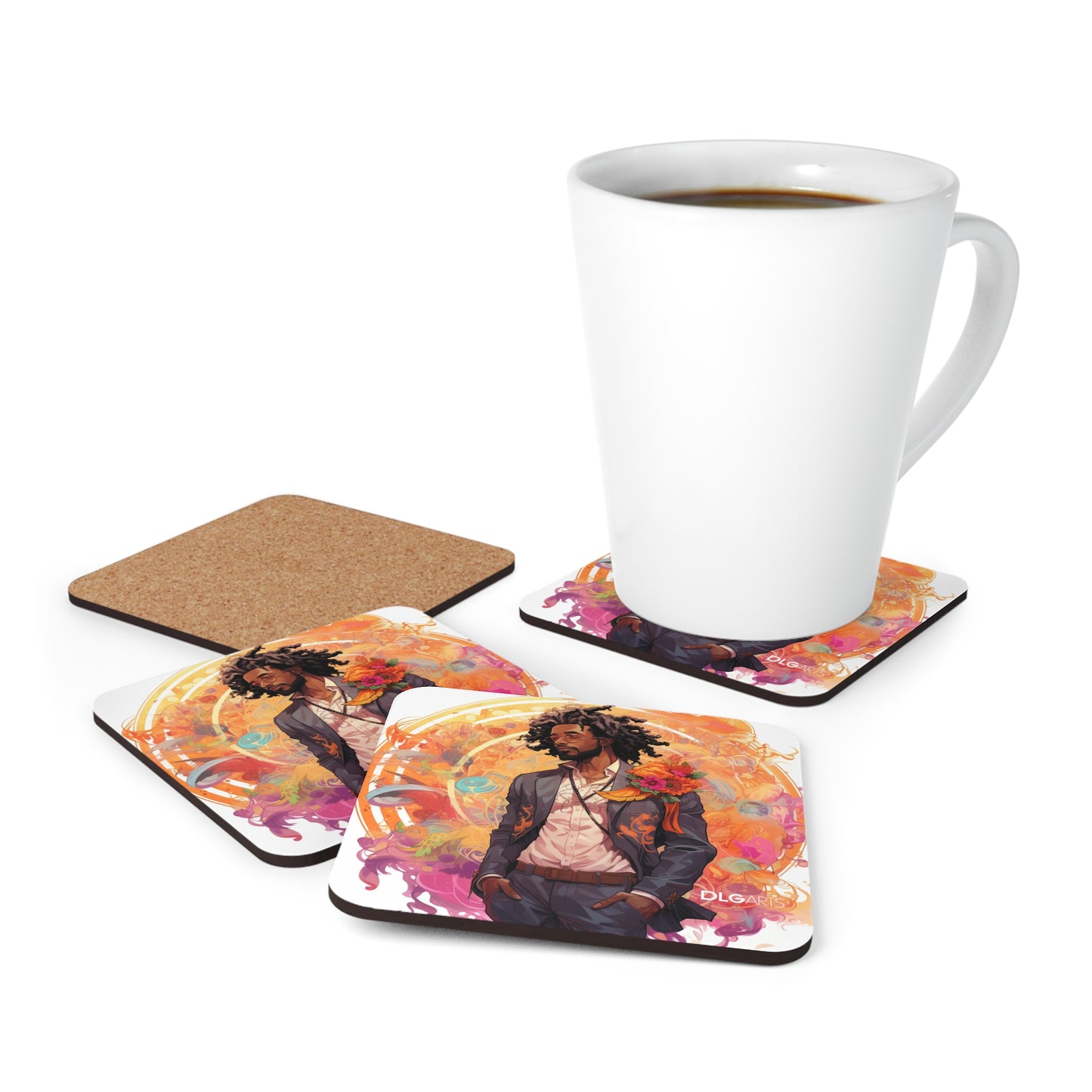 Black Nouveau Man v11 -Designer Coaster Set