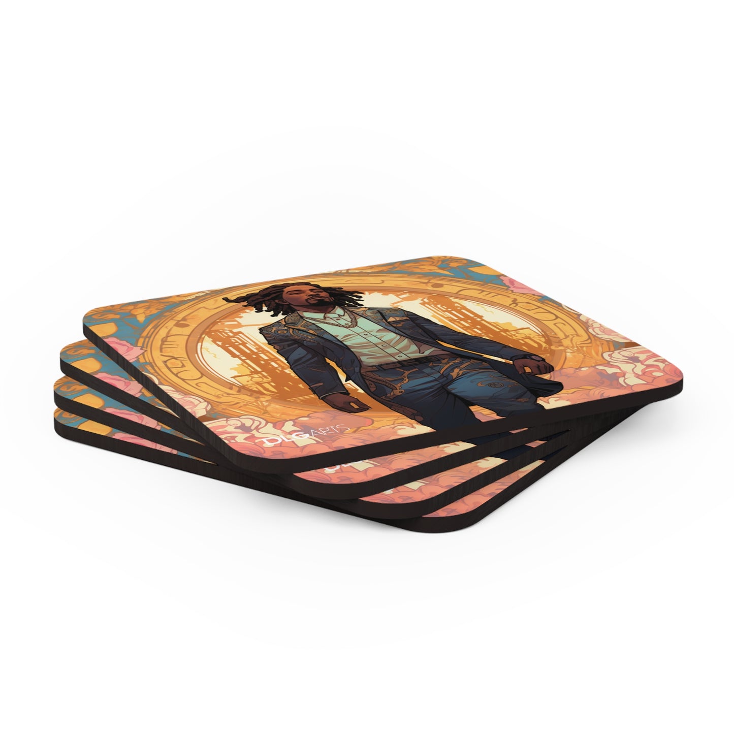 Black Nouveau Man v12 -Designer Coaster Set