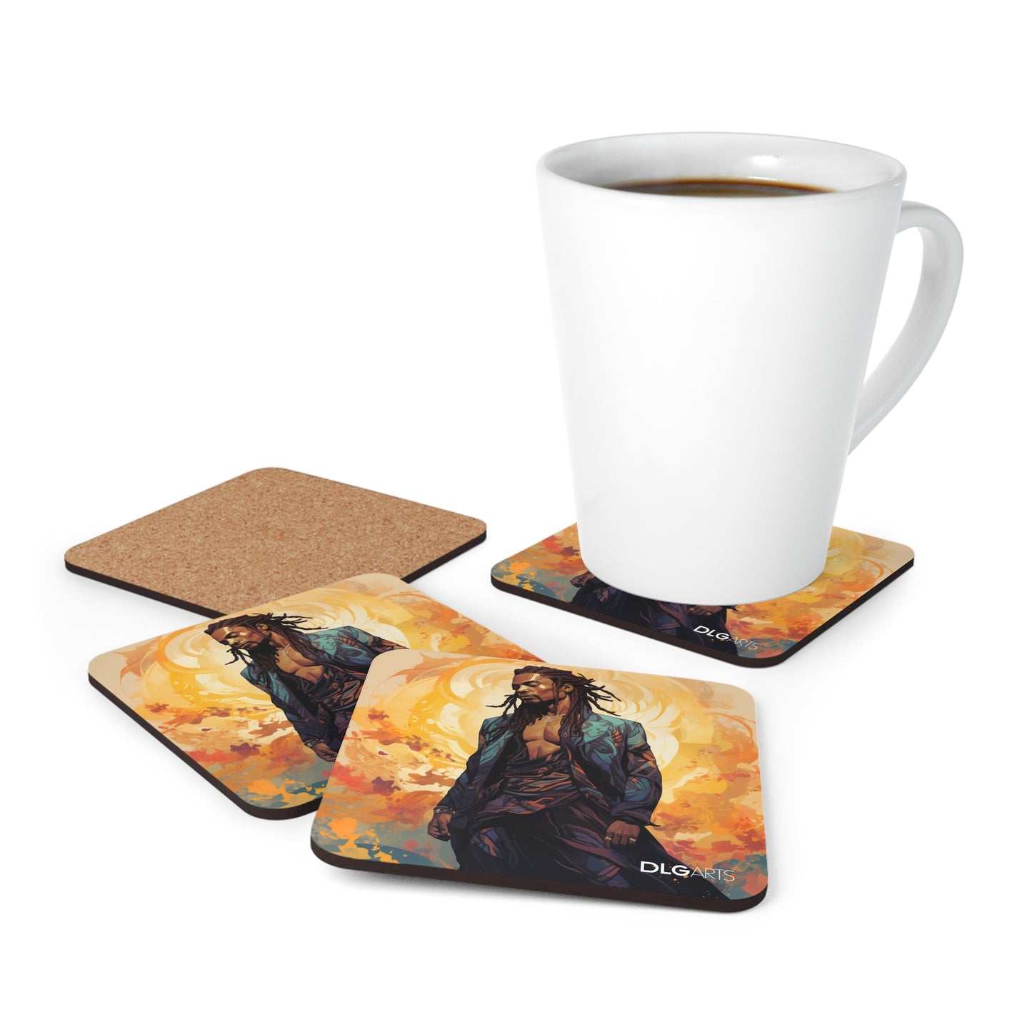 Black Nouveau Man v7 -Designer Coaster Set