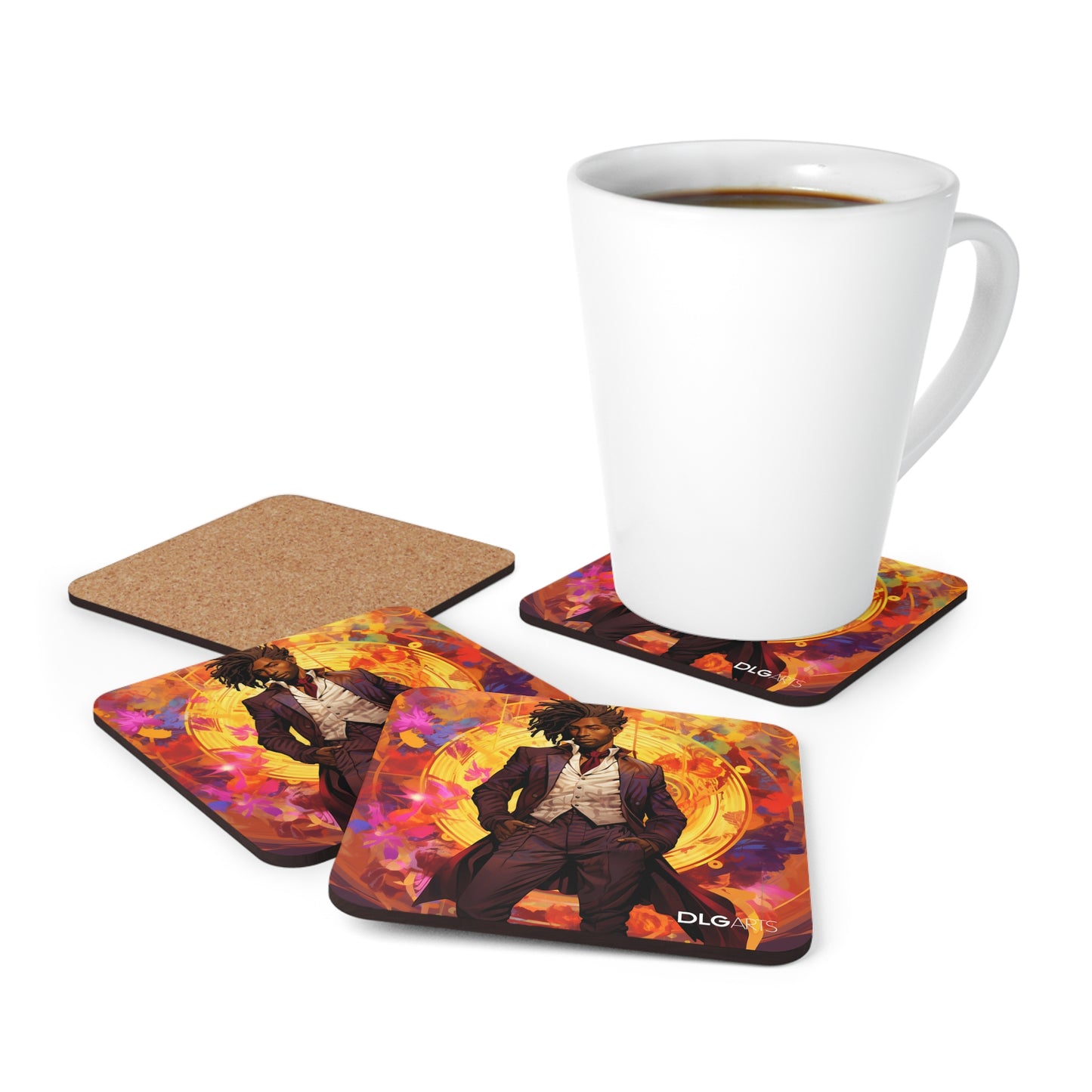 Black Nouveau Man v9 -Designer Coaster Set