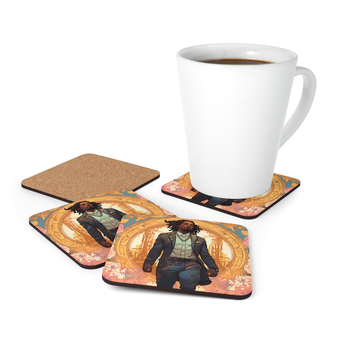 Black Nouveau Man v12 -Designer Coaster Set
