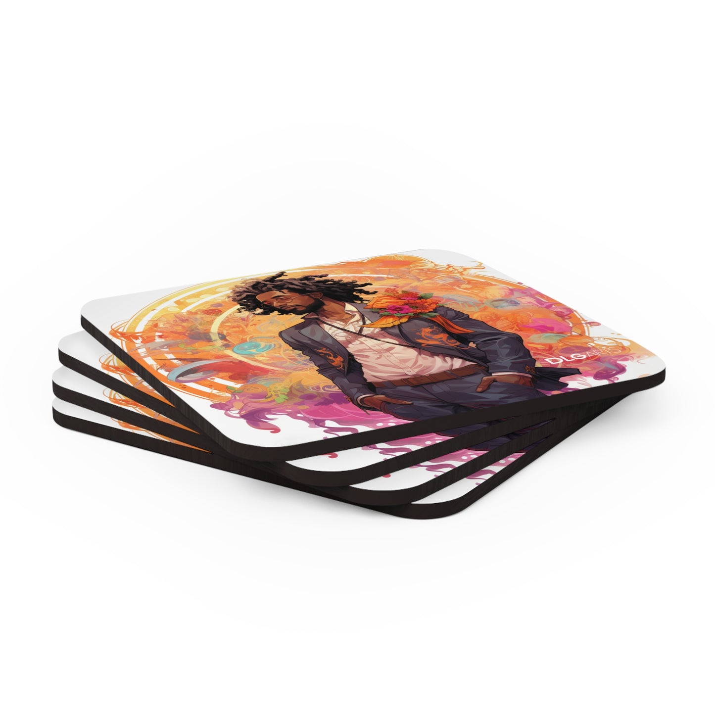 Black Nouveau Man v11 -Designer Coaster Set